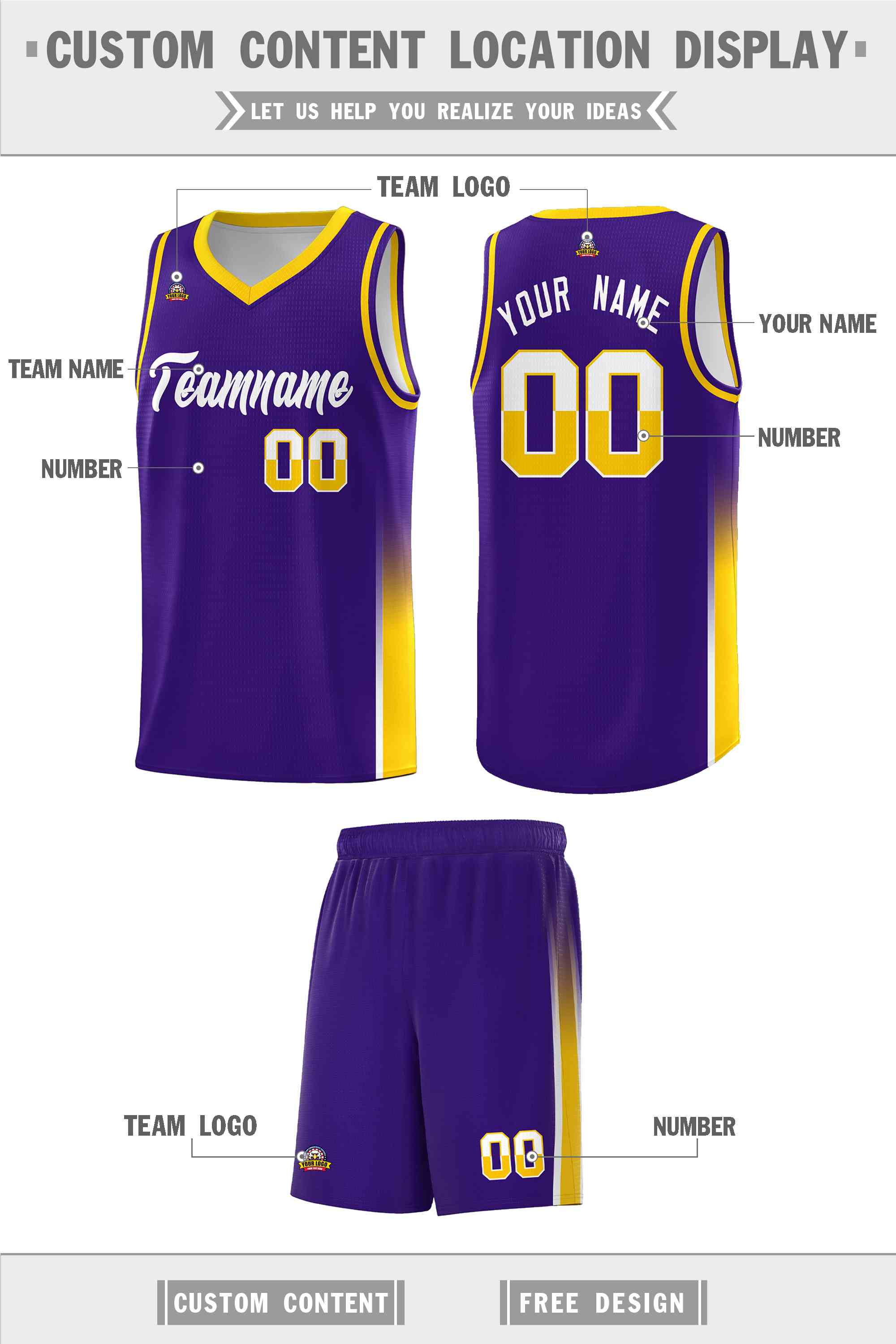 Custom Purple White-Yellow Personalized Two Tone Font Sports Uniform Basketball Jersey