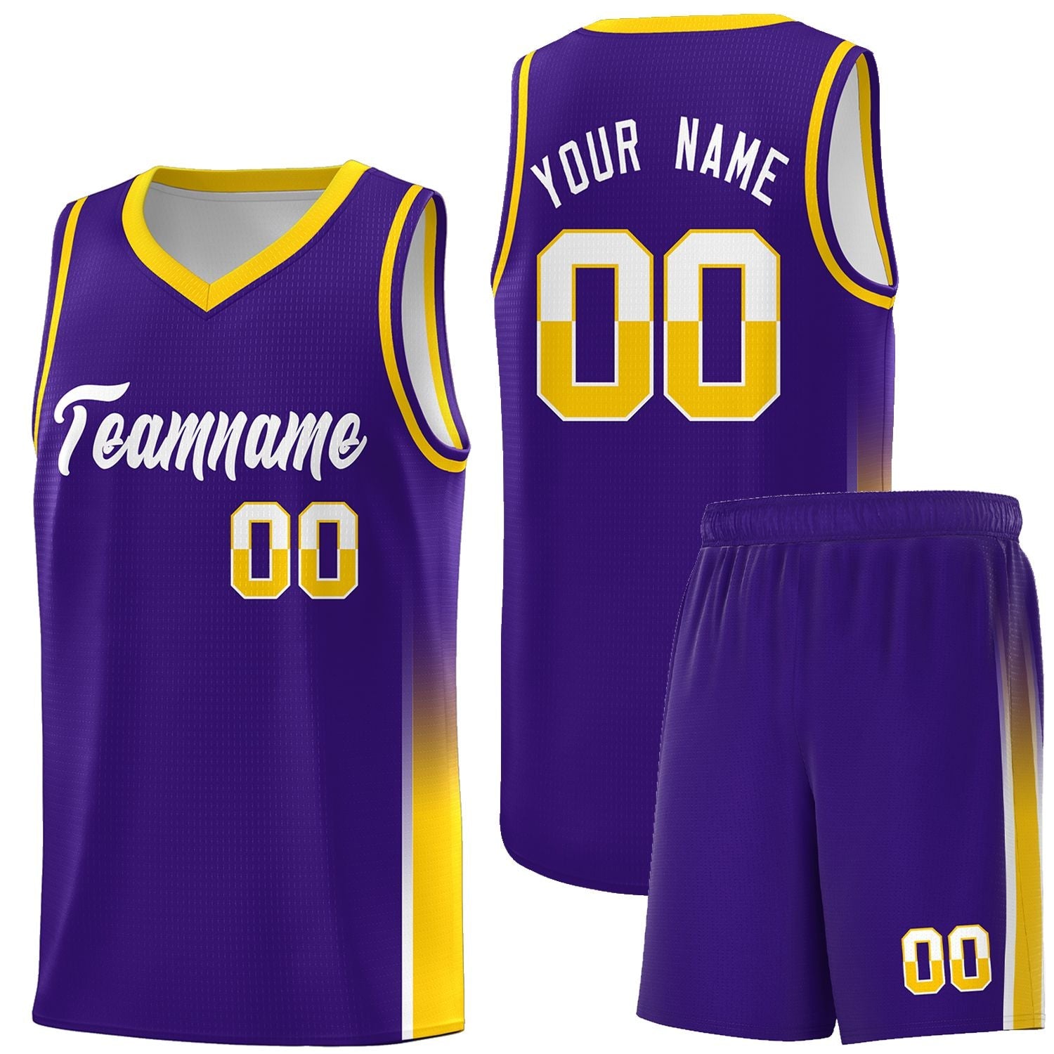 Custom Purple White-Yellow Personalized Two Tone Font Sports Uniform Basketball Jersey