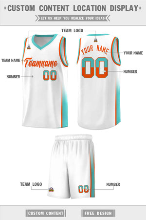 Custom White Orange-Aqua Personalized Two Tone Font Sports Uniform Basketball Jersey