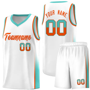 Custom White Orange-Aqua Personalized Two Tone Font Sports Uniform Basketball Jersey