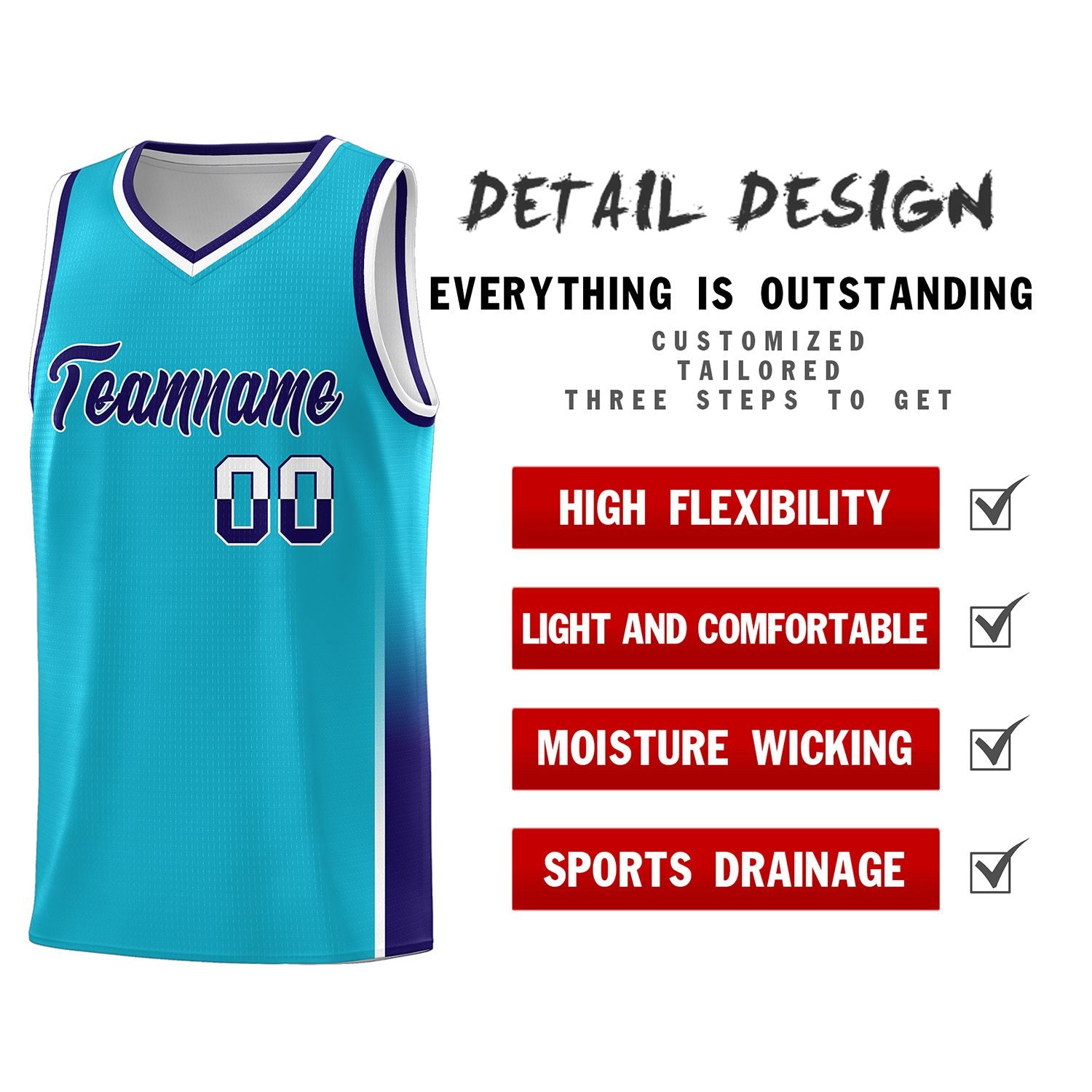 Custom Sky Blue White-Purple Personalized Two Tone Font Sports Uniform Basketball Jersey