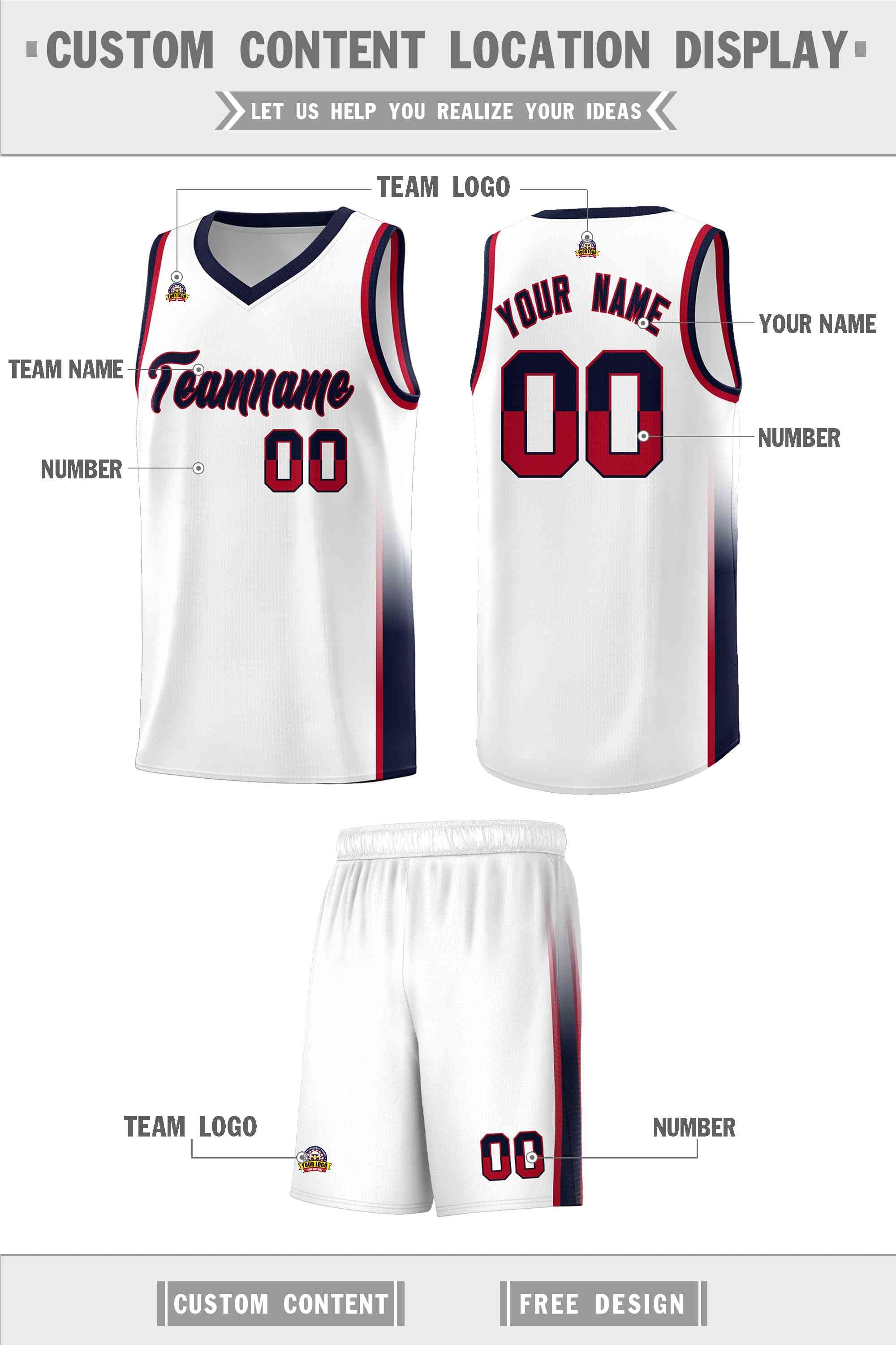 Custom White Red-Navy Personalized Two Tone Font Sports Uniform Basketball Jersey