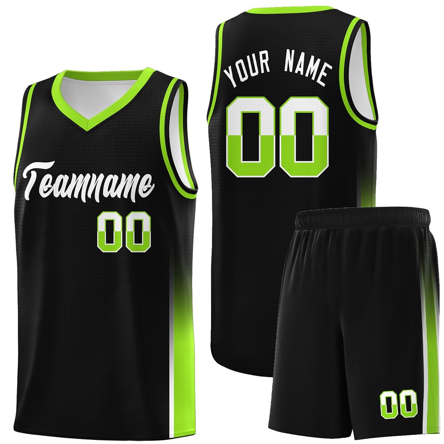 Custom Black White-Neon Green Personalized Two Tone Font Sports Uniform Basketball Jersey