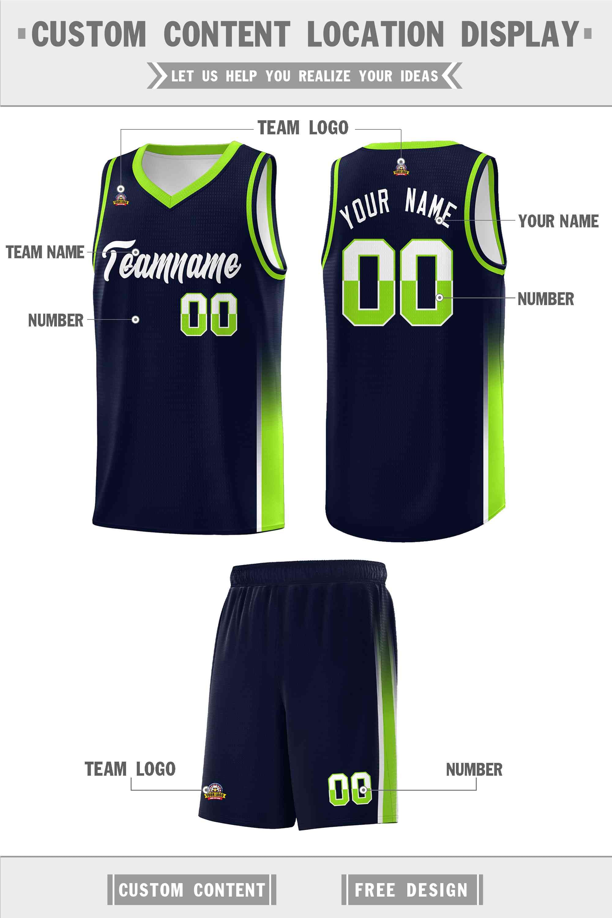 Custom Navy White-Neon Green Personalized Two Tone Font Sports Uniform Basketball Jersey