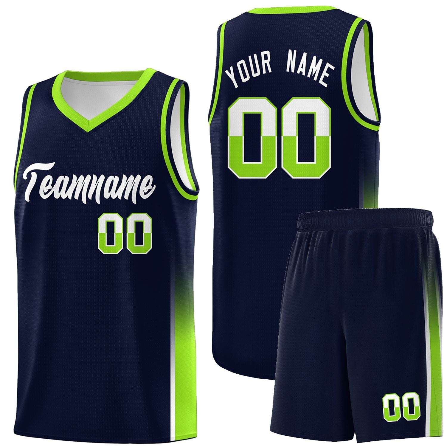 Custom Navy White-Neon Green Personalized Two Tone Font Sports Uniform Basketball Jersey