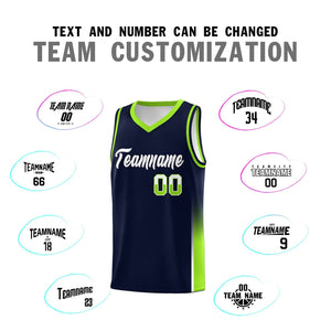 Custom Navy White-Neon Green Personalized Two Tone Font Sports Uniform Basketball Jersey