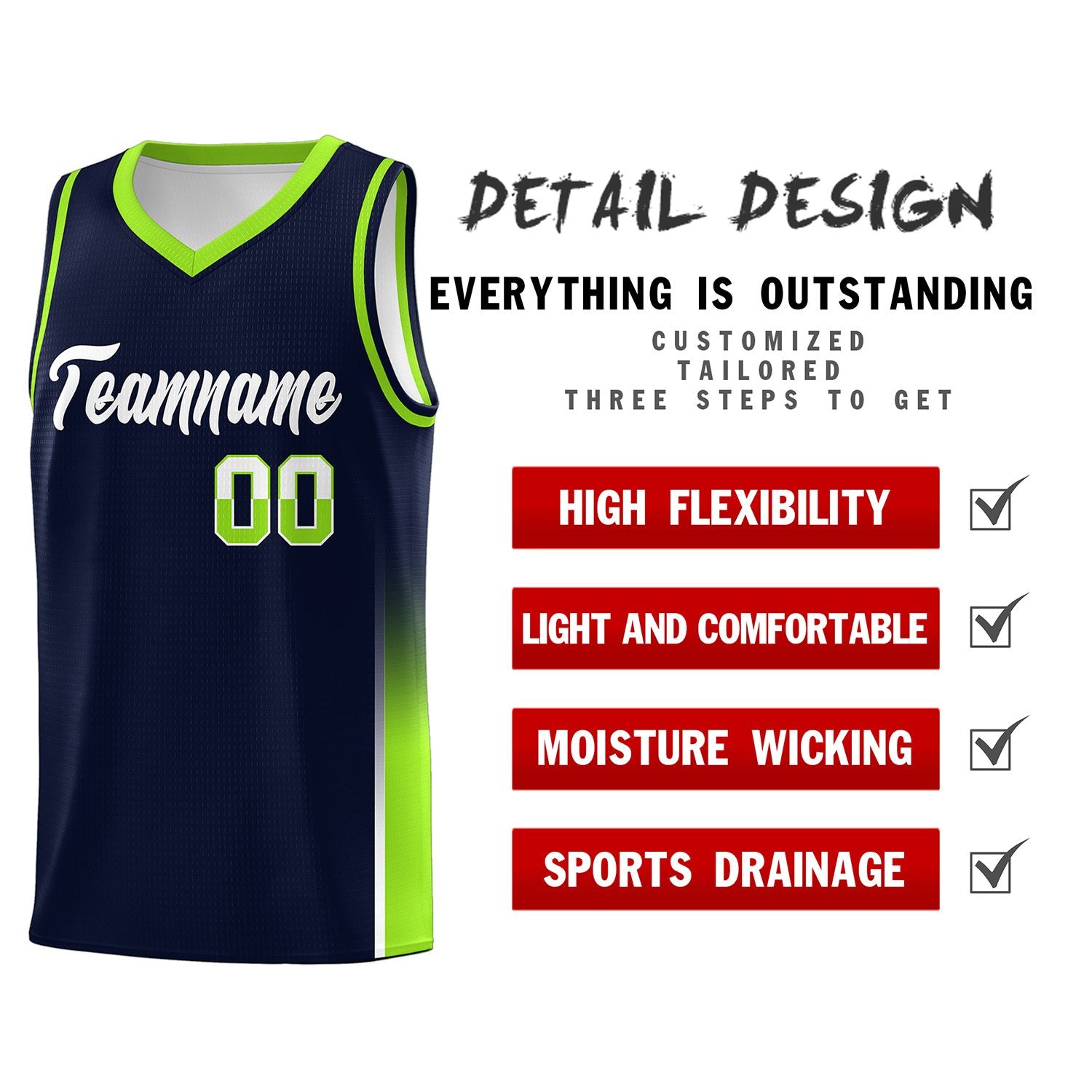 Custom Navy White-Neon Green Personalized Two Tone Font Sports Uniform Basketball Jersey