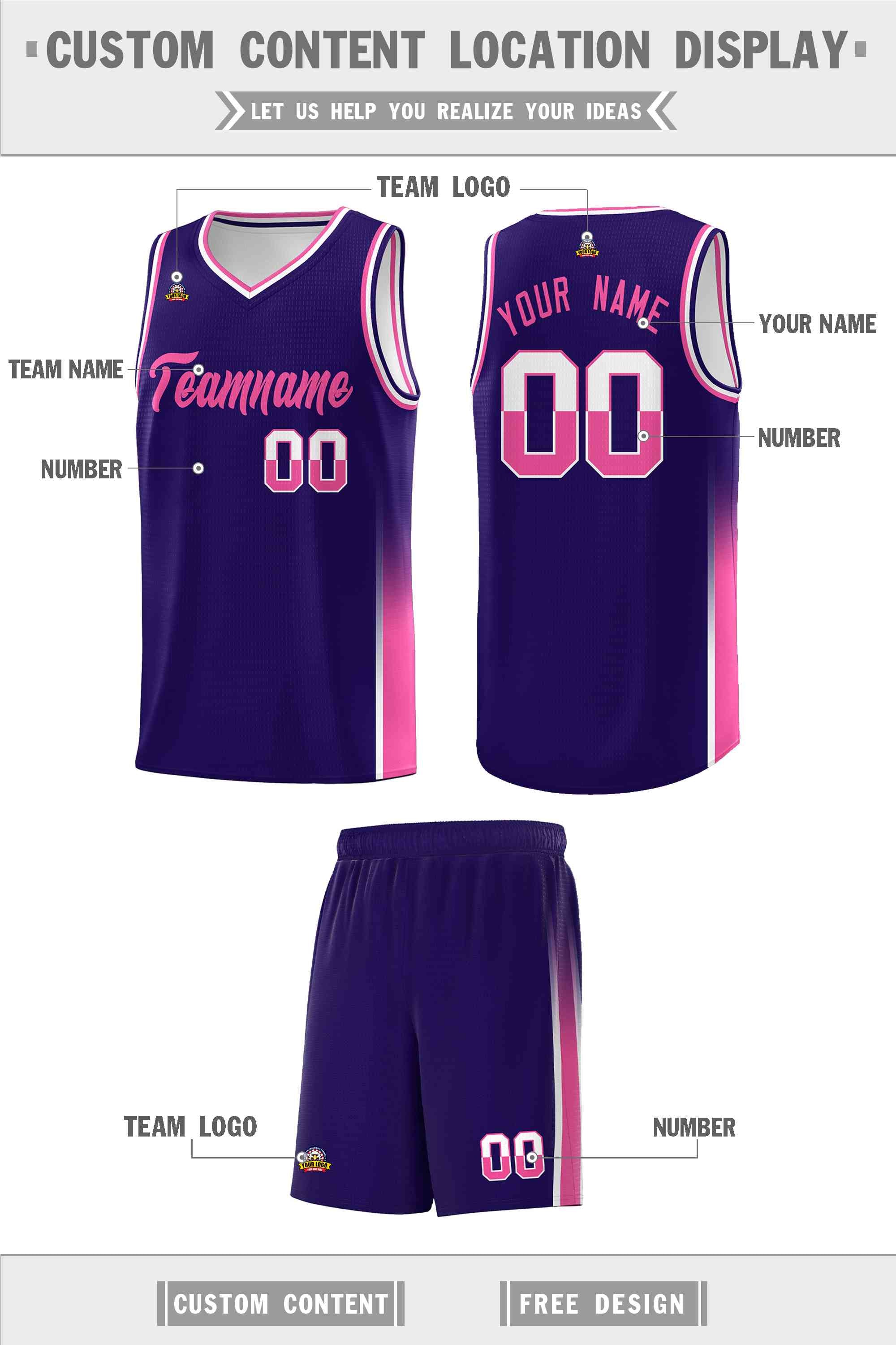 Custom Purple White-Pink Personalized Two Tone Font Sports Uniform Basketball Jersey