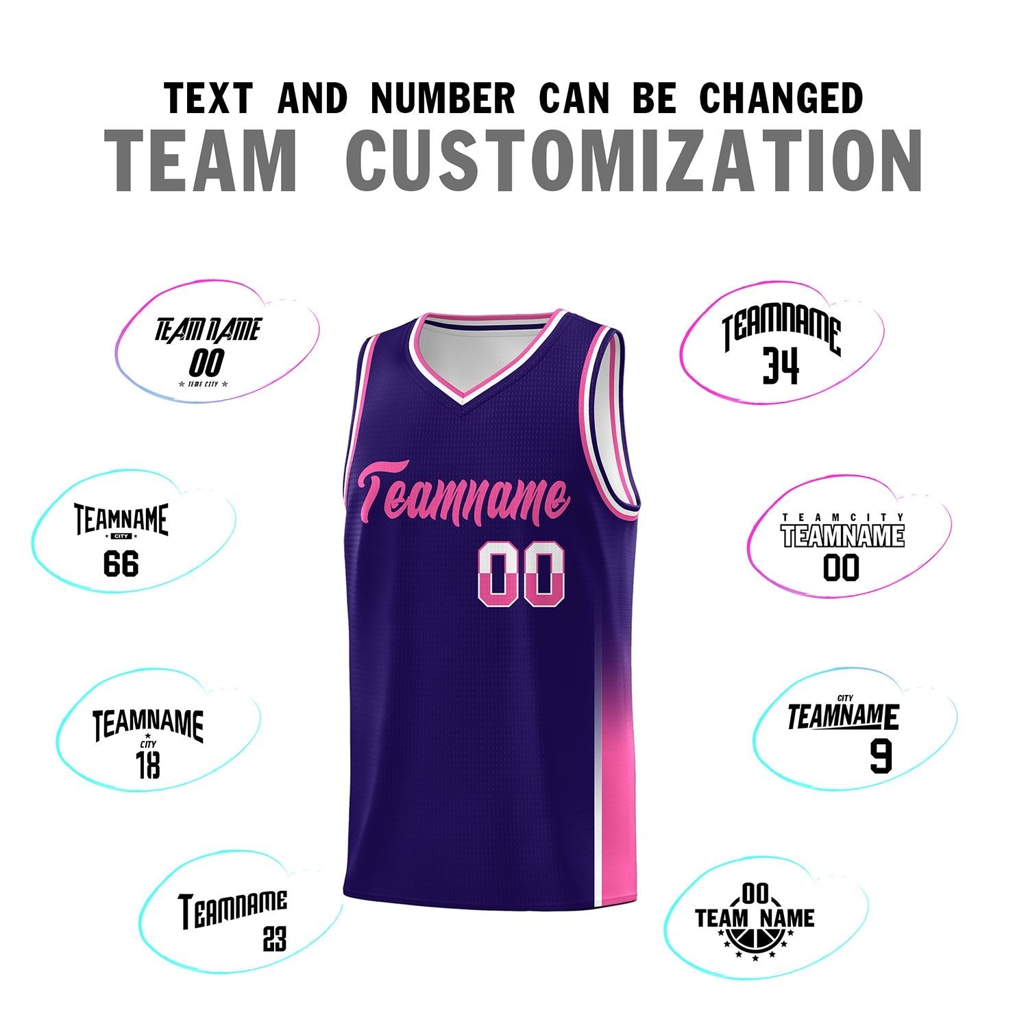 Custom Purple White-Pink Personalized Two Tone Font Sports Uniform Basketball Jersey