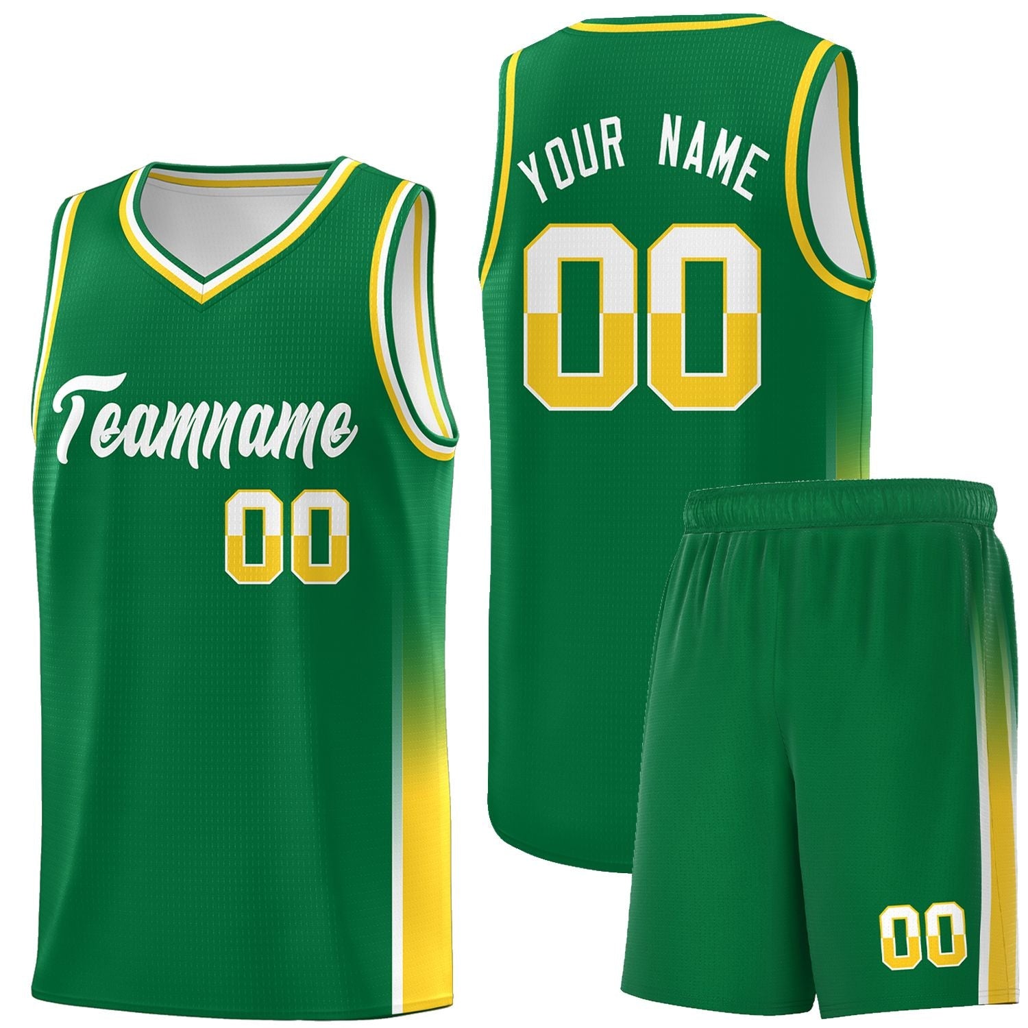 Custom Kelly Green White-Gold Personalized Two Tone Font Sports Uniform Basketball Jersey