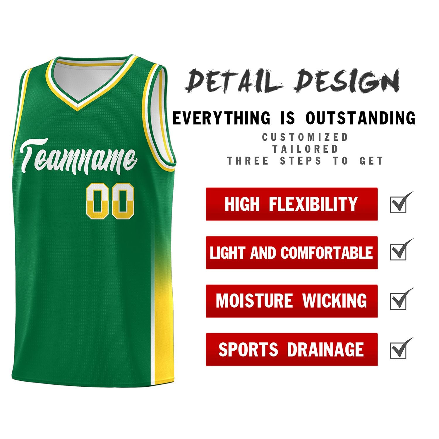 Custom Kelly Green White-Gold Personalized Two Tone Font Sports Uniform Basketball Jersey