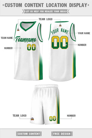 Custom White Gold-Kelly Green Personalized Two Tone Font Sports Uniform Basketball Jersey