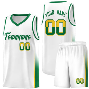 Custom White Gold-Kelly Green Personalized Two Tone Font Sports Uniform Basketball Jersey