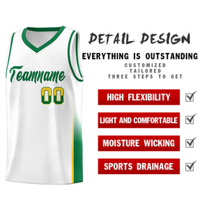 Custom White Gold-Kelly Green Personalized Two Tone Font Sports Uniform Basketball Jersey