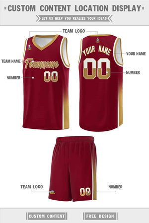 Custom Crimson White-Old Gold Personalized Two Tone Font Sports Uniform Basketball Jersey