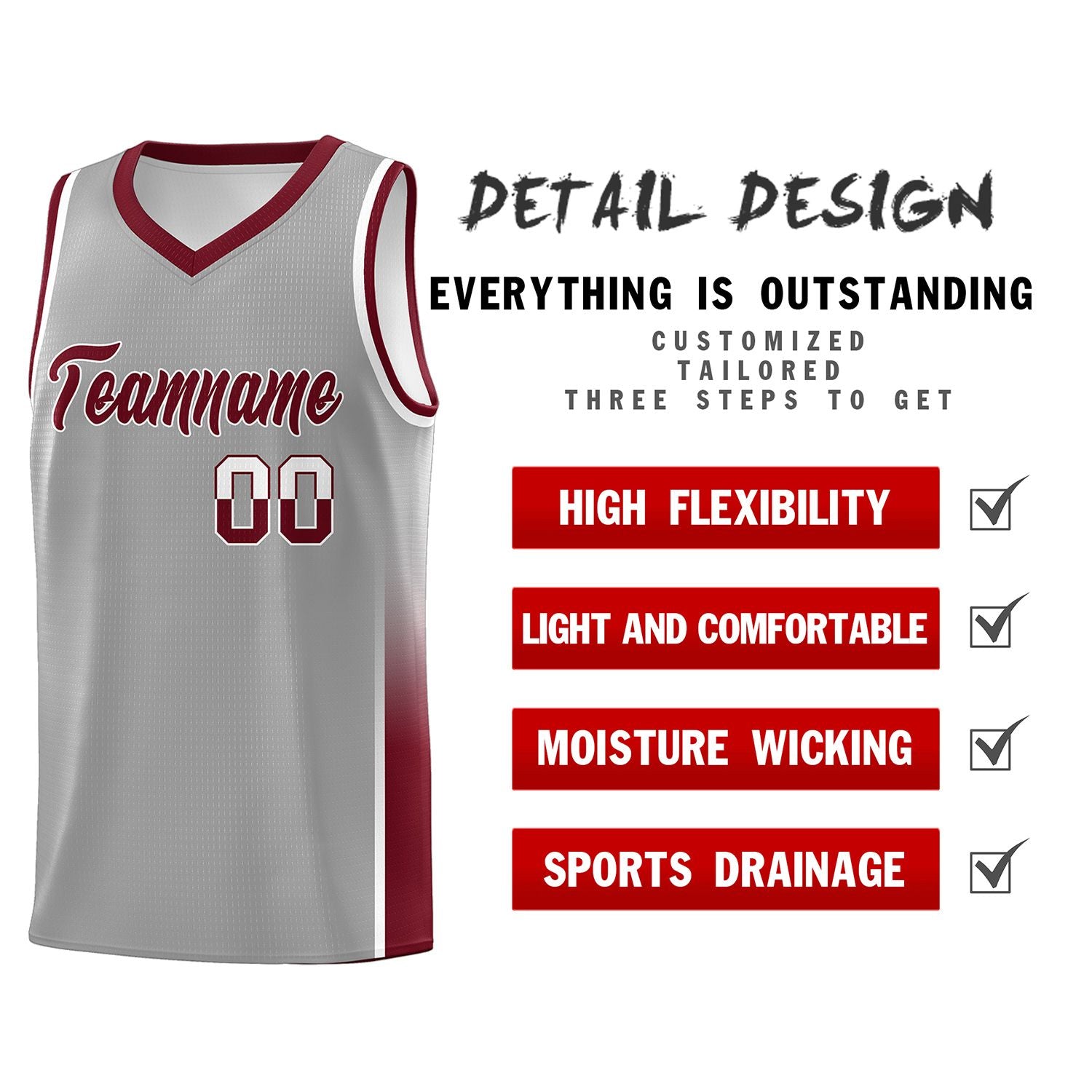 Custom Gray White-Crimson Personalized Two Tone Font Sports Uniform Basketball Jersey