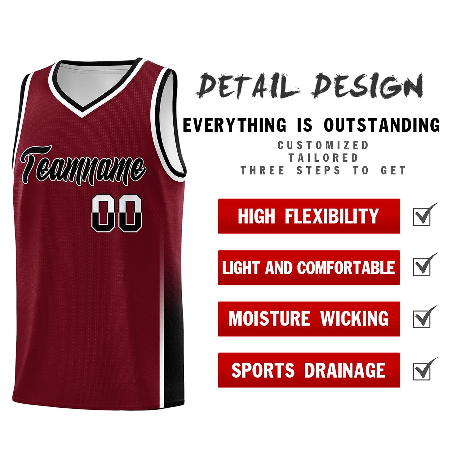 Custom Crimson White-Black Personalized Two Tone Font Sports Uniform Basketball Jersey