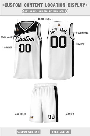 Custom White Black Color Block Sports Uniform Basketball Jersey