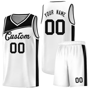 Custom White Black Color Block Sports Uniform Basketball Jersey