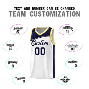 Custom White Navy-Black Color Block Sports Uniform Basketball Jersey