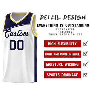 Custom White Navy-Black Color Block Sports Uniform Basketball Jersey