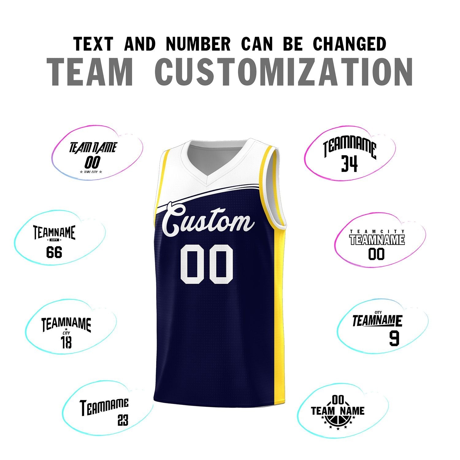 Custom Navy White Color Block Sports Uniform Basketball Jersey