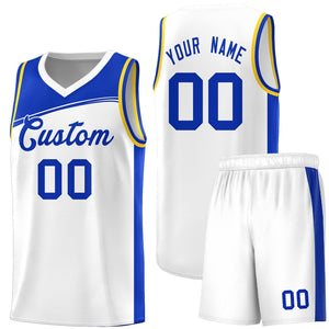 Custom White Royal Color Block Sports Uniform Basketball Jersey