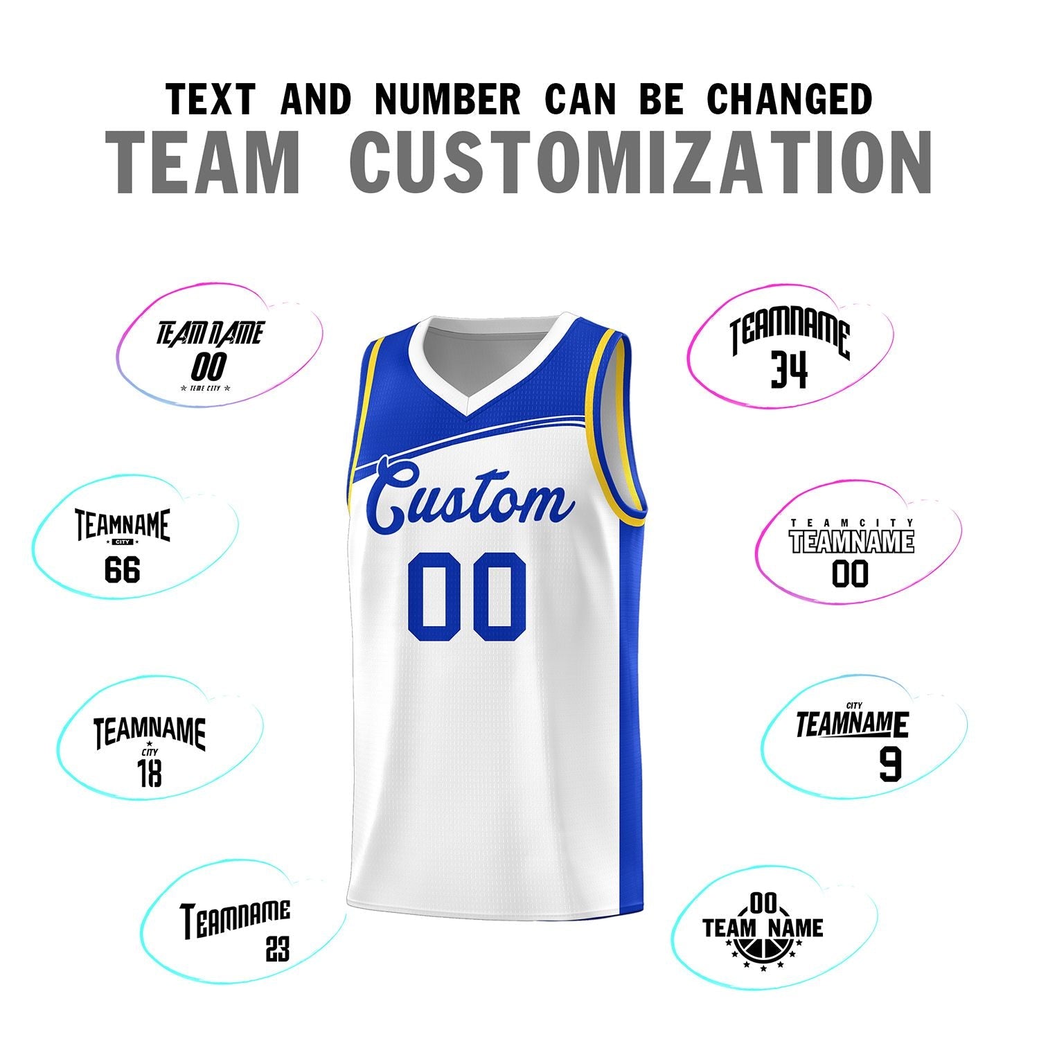 Custom White Royal Color Block Sports Uniform Basketball Jersey