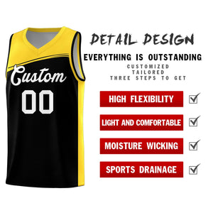 Custom Black Gold-White Color Block Sports Uniform Basketball Jersey