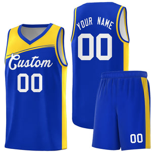 Custom Royal Gold-White Color Block Sports Uniform Basketball Jersey