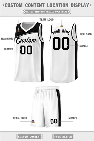 Custom White Black Color Block Sports Uniform Basketball Jersey