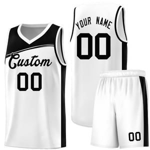 Custom White Black Color Block Sports Uniform Basketball Jersey