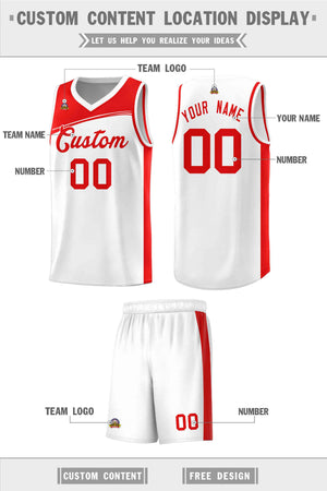 Custom White Red Color Block Sports Uniform Basketball Jersey