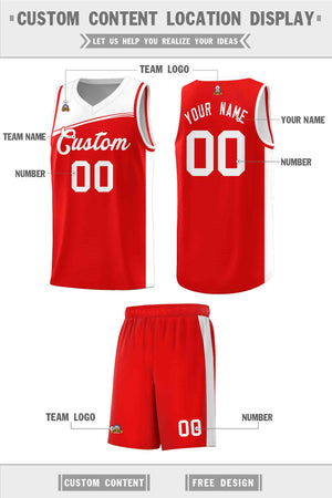 Custom Red White Color Block Sports Uniform Basketball Jersey