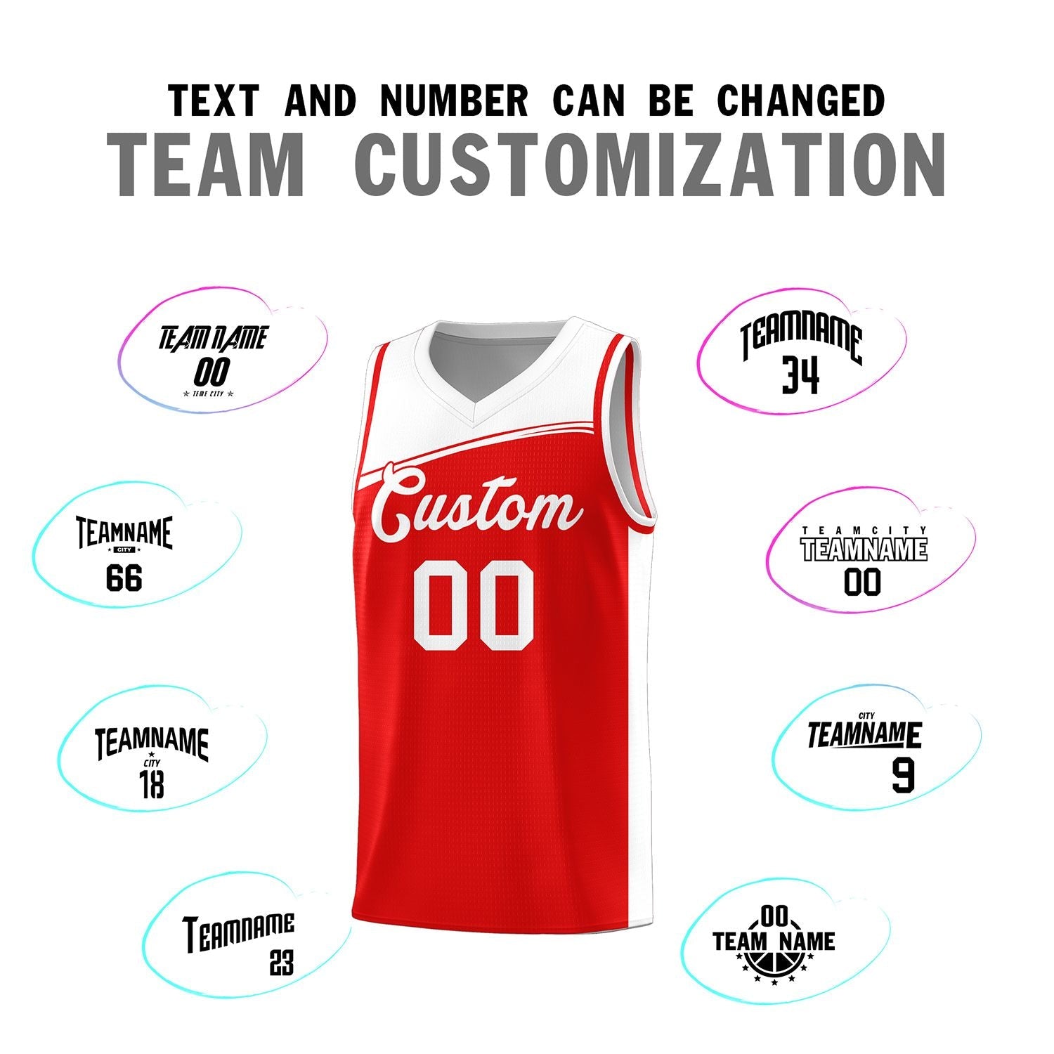 Custom Red White Color Block Sports Uniform Basketball Jersey