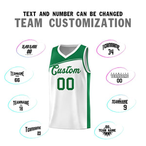 Custom White Kelly Green Color Block Sports Uniform Basketball Jersey