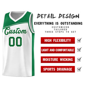 Custom White Kelly Green Color Block Sports Uniform Basketball Jersey