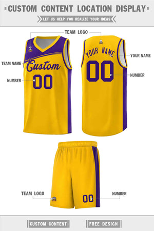 Custom Yellow Purple Color Block Sports Uniform Basketball Jersey