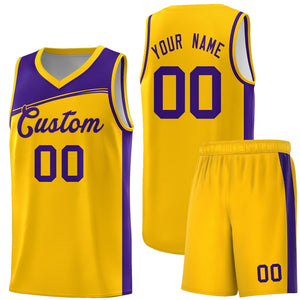 Custom Yellow Purple Color Block Sports Uniform Basketball Jersey