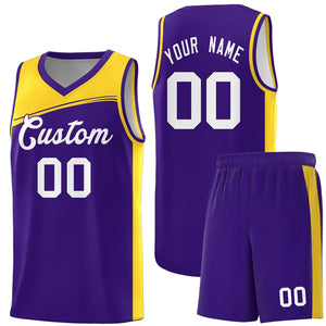 Custom Purple Yellow-White Color Block Sports Uniform Basketball Jersey