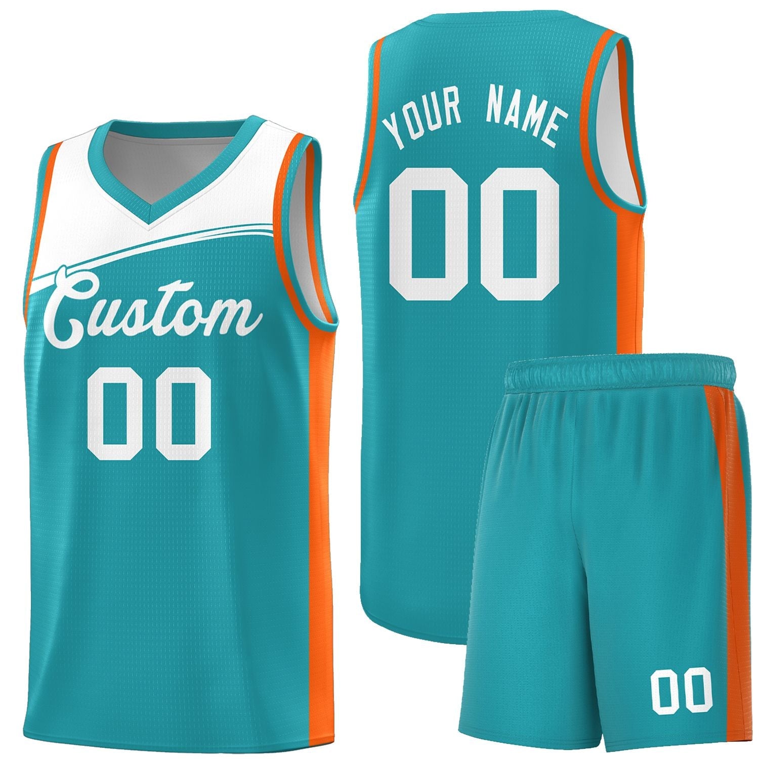 Custom Aqua White Color Block Sports Uniform Basketball Jersey