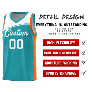 Custom Aqua White Color Block Sports Uniform Basketball Jersey