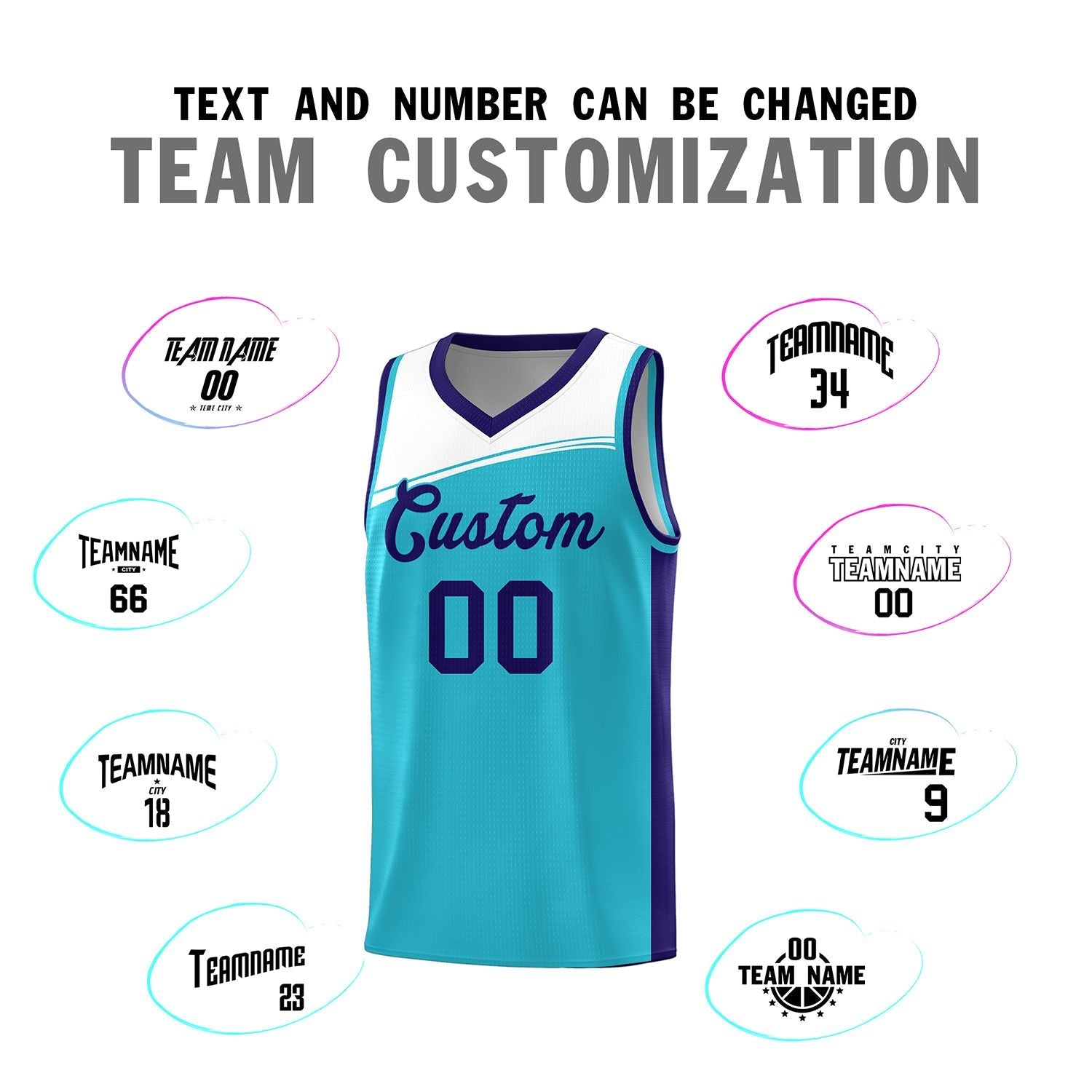 Custom Sky Blue White-Purple Color Block Sports Uniform Basketball Jersey