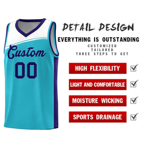 Custom Sky Blue White-Purple Color Block Sports Uniform Basketball Jersey