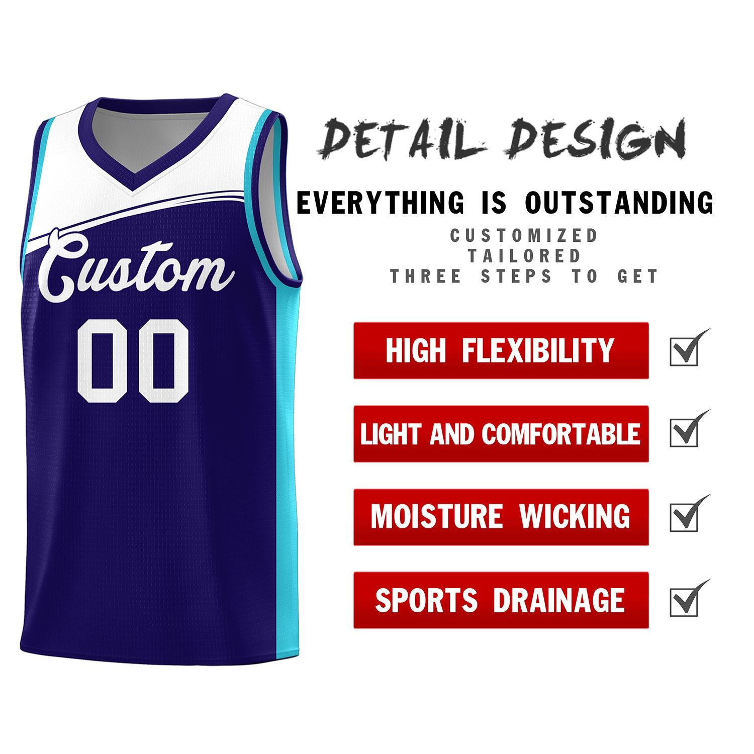 Custom Purple White Color Block Sports Uniform Basketball Jersey