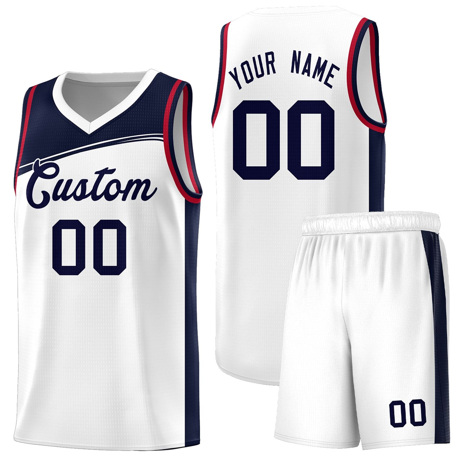 Custom White Navy Color Block Sports Uniform Basketball Jersey