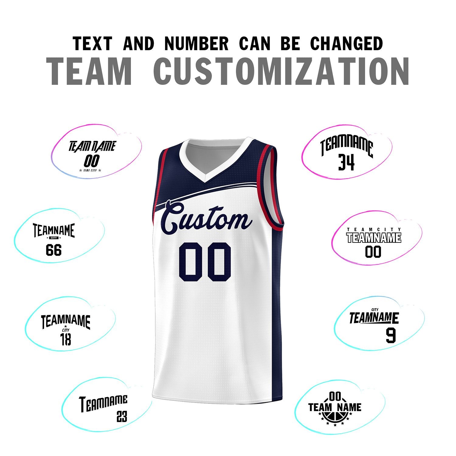 Custom White Navy Color Block Sports Uniform Basketball Jersey