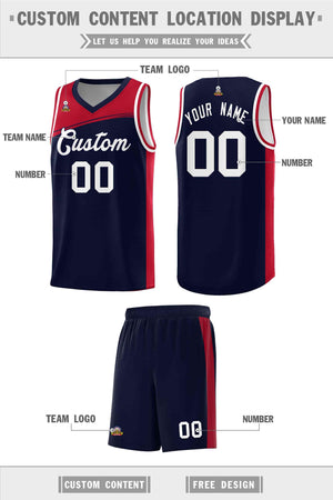 Custom Navy Red-White Color Block Sports Uniform Basketball Jersey