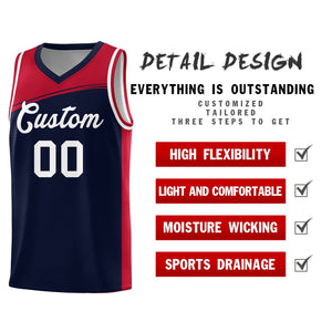 Custom Navy Red-White Color Block Sports Uniform Basketball Jersey