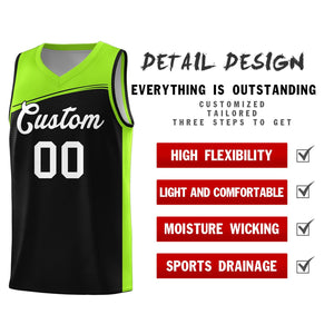 Custom Black Neon Green-White Color Block Sports Uniform Basketball Jersey